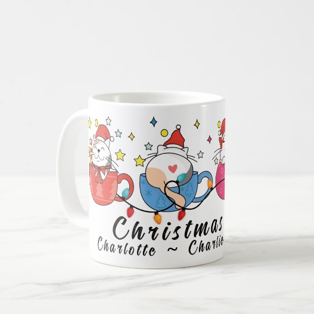 Taza De Café Navidades divertidos gatos en Fiesta de Navidades  (Anverso izquierdo)