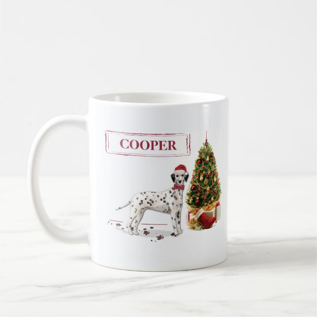 Taza De Café Navidades divertidos: Perro y árbol dalmatianos (Izquierda)