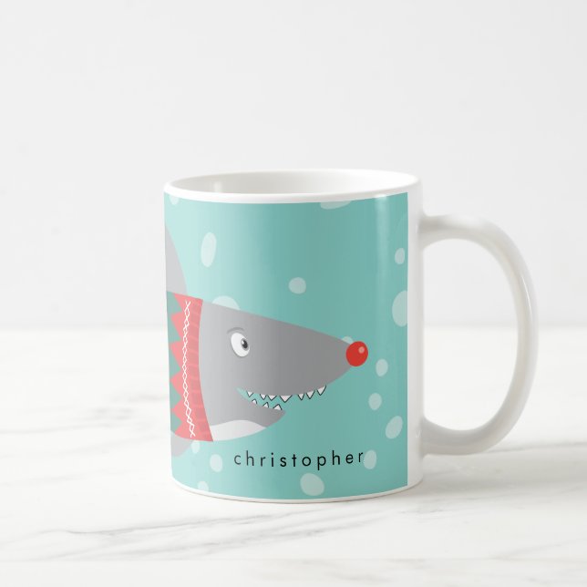 Taza De Café Navidades divertidos tiburones con nombre (Derecha)