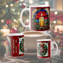 Taza De Café Navidades dorados Vela Faux StainGlass