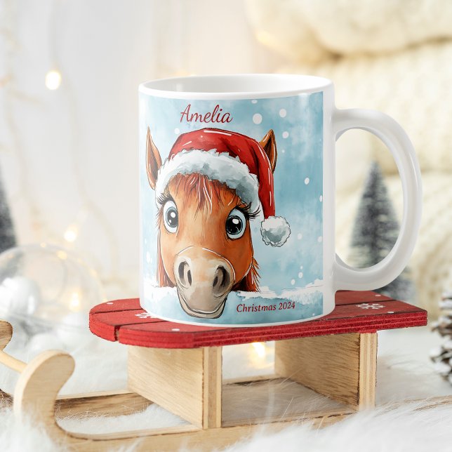 Taza De Café Navidades dulces Pony Navidades personalizados Mug (Sweet Christmas Pony Personalized Christmas Mug)