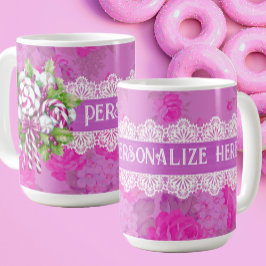 Taza De Café Navidades dulces, rosados y morados personalizados