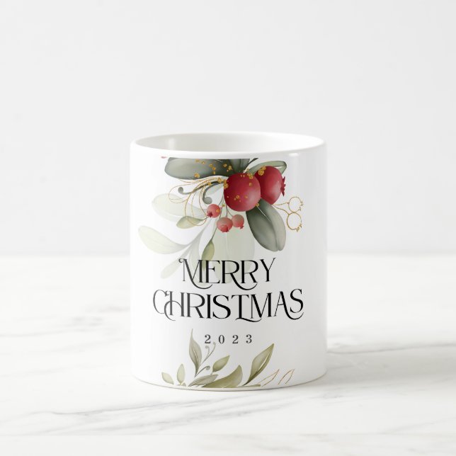 Taza De Café Navidades Elegante Watercolor Berry Classic (Centro)
