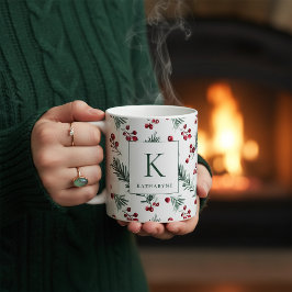 Taza De Café Navidades elegantes acuarela Monograma botánico