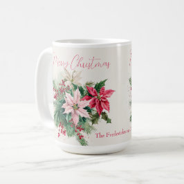 Taza De Café Navidades elegantes de Poinsettias Rosa