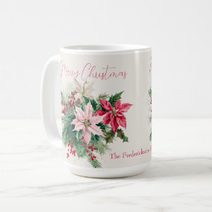 Taza De Café Navidades elegantes de Poinsettias Rosa