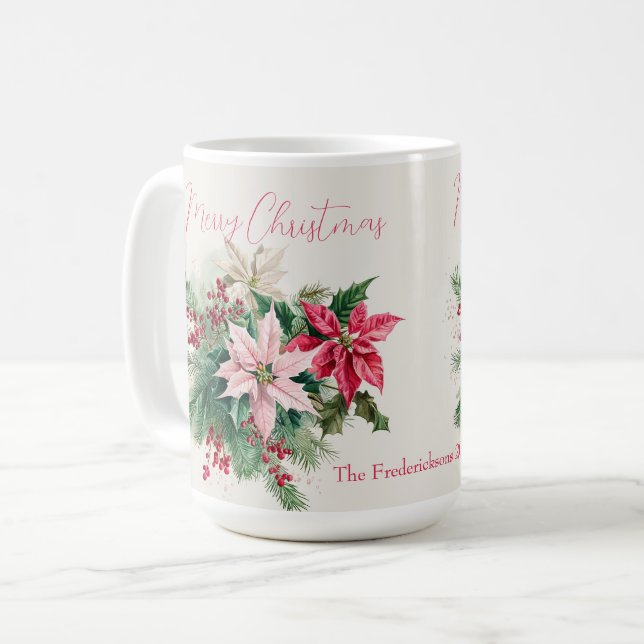 Taza De Café Navidades elegantes de Poinsettias Rosa (Anverso izquierdo)
