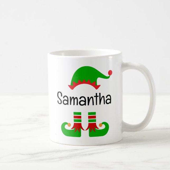 Taza De Café Navidades Elf Gorra y Boots Nombre personalizado (Derecha)