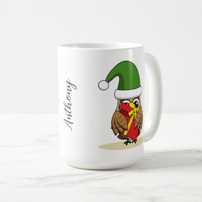 Taza De Café Navidades Elf Owl con presente (Anverso derecho)