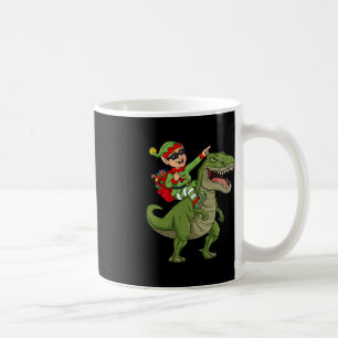 Taza De Café Navidades Elf Riding Dinosaur T Rex Niños Diversió