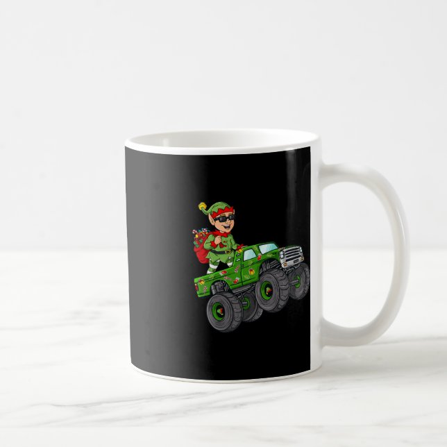 Taza De Café Navidades Elf Riding Monster Camión Niños Familia (Derecha)
