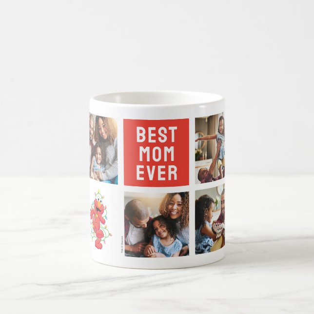 Taza De Café Navidades Elmo | Mejor Mamá - Collage de fotos (Centro)