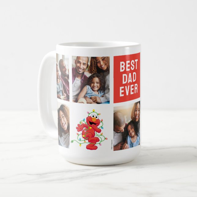 Taza De Café Navidades Elmo | Mejor papá - Collage de fotos (Anverso izquierdo)