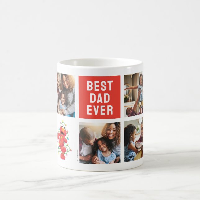 Taza De Café Navidades Elmo | Mejor papá - Collage de fotos (Centro)