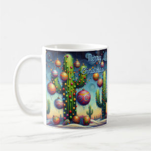 Taza De Café Navidades en el desierto Saguaro Cactus al suroest