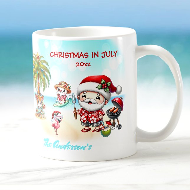 Taza De Café Navidades En Julio Verano Cute Santa Tropical (Christmas In July Cute Santa Tropical Summer Coffee Mug)