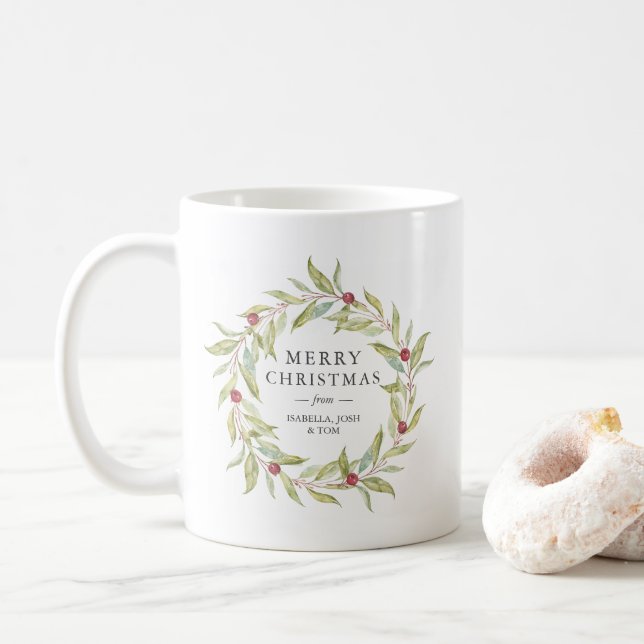 Taza De Café Navidades en Monograma de invierno Berries Wreath (Con donut)