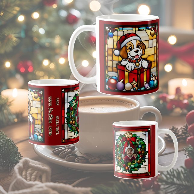 Taza De Café Navidades envueltos Cachorro Faux Vidrio Manchado (Subido por el creador)