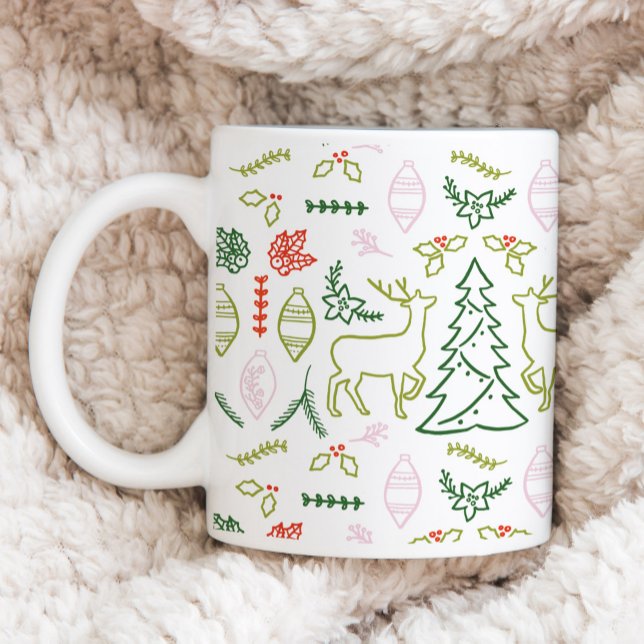 Taza De Café Navidades escandinavos Modelo ilustrado (Scandinavian Christmas Illustrated Pattern Coffee Mug)