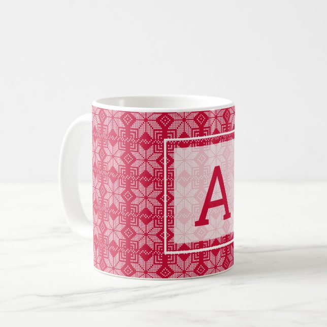 Taza De Café Navidades, escandinavos, rojos, blancos, copos de  (Anverso izquierdo)