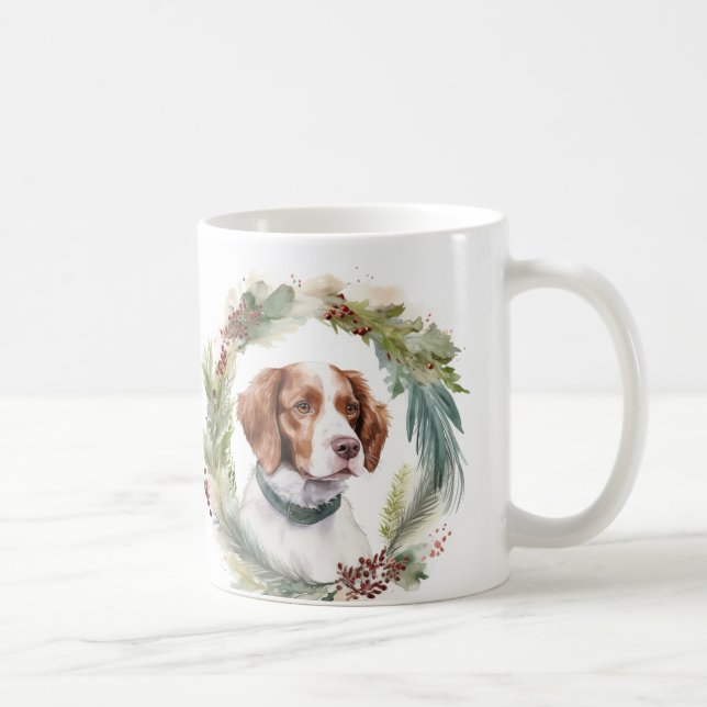 Taza De Café Navidades españoles de Bretaña Wreath Festimes Pup (Derecha)