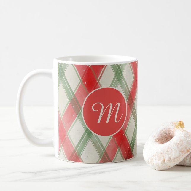 Taza De Café Navidades estacionales de patrones rojos y verdes  (Con donut)