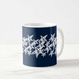 Taza De Café Navidades Estrellas de vacaciones, luces azul mari