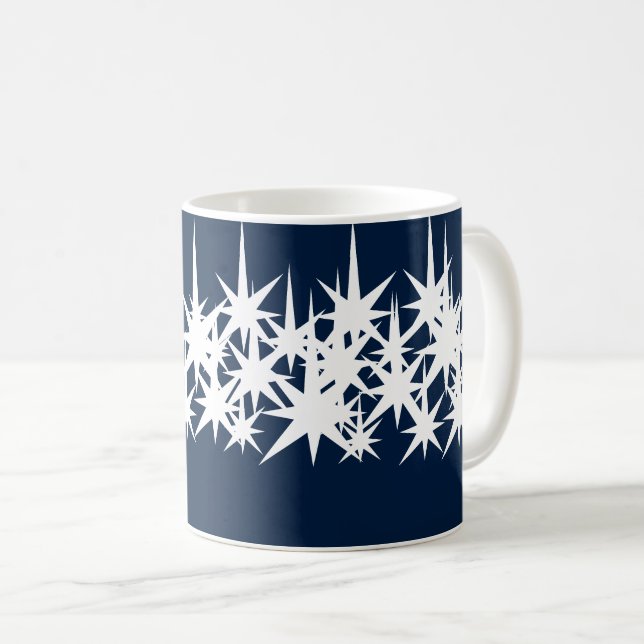 Taza De Café Navidades estrellas de vacaciones patrón azul mari (Anverso derecho)