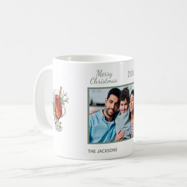 Taza De Café Navidades familia foto bebida caliente blanca (Anverso izquierdo)
