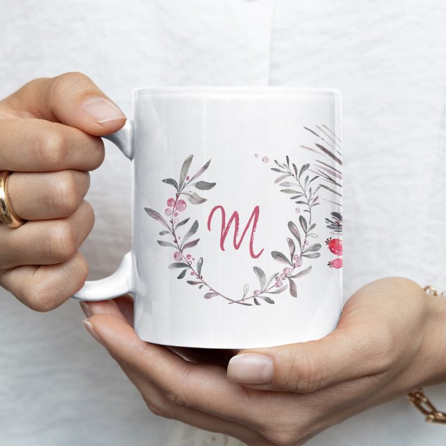 Taza De Café Navidades familia monograma acuarela poinsettia (Subido por el creador)