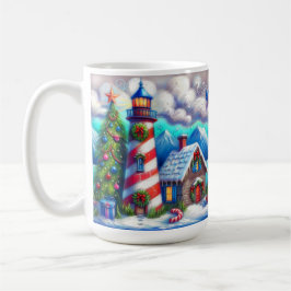Taza De Café Navidades faro montaña costera náutica