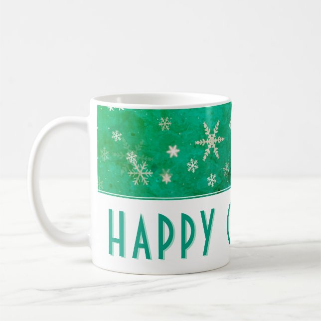 Taza De Café Navidades felices verdes del copo de nieve moderno (Izquierda)