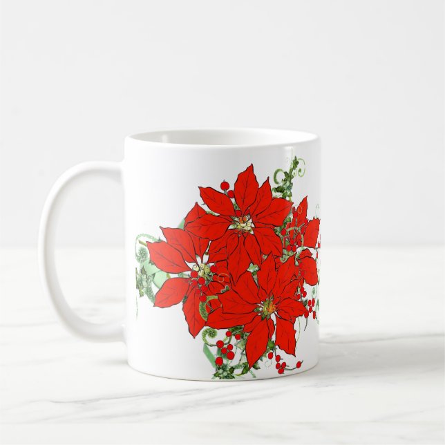 Taza De Café Navidades festivos Cerámica de flor de Poinsettia  (Izquierda)