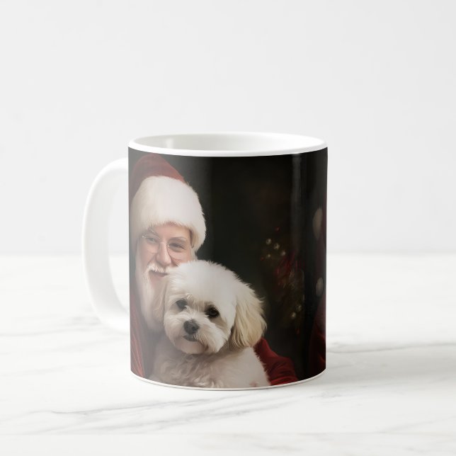 Taza De Café Navidades festivos de Bichon Frise con Santa Claus (Anverso izquierdo)