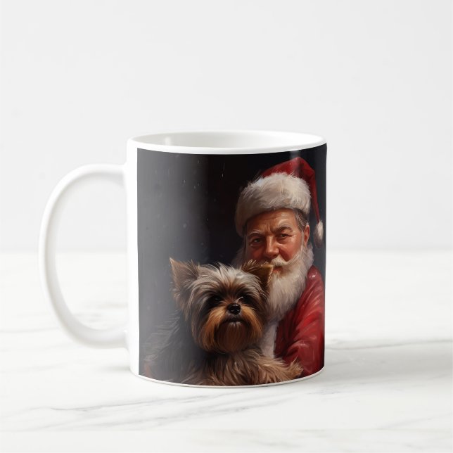 Taza De Café Navidades festivos de Yorkshire Terrier Santa Clau (Izquierda)