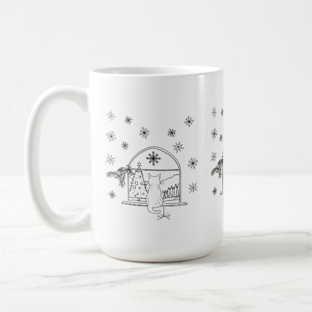 Taza De Café Navidades festivos dibujados a mano lindo gato (Izquierda)