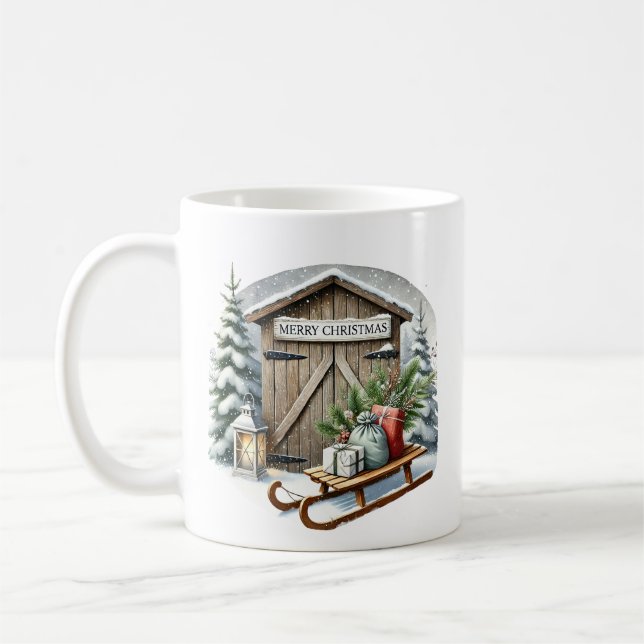 Taza De Café Navidades festivos espacio de campo añadir monogra (Izquierda)