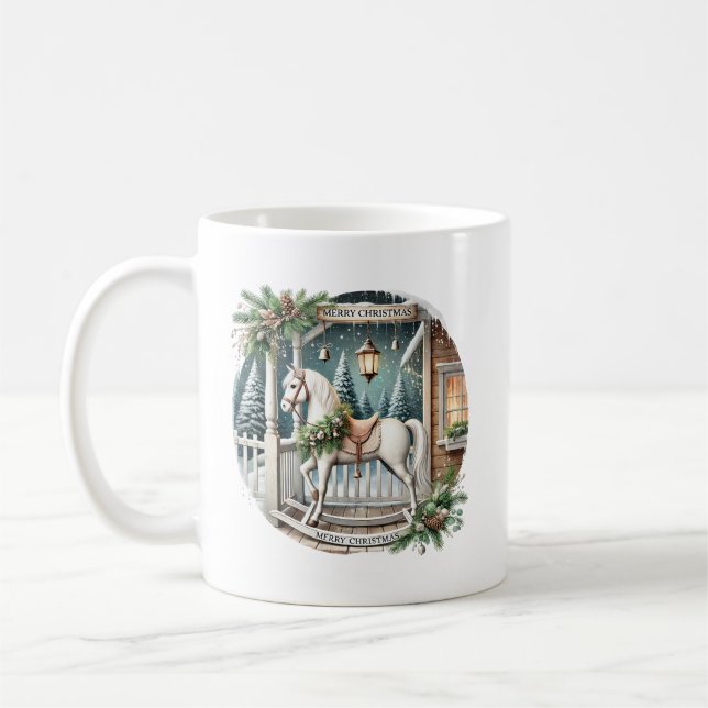 Taza De Café Navidades festivos mecerse caballo agregar monogra (Izquierda)