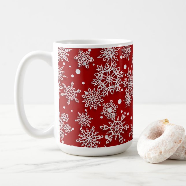 Taza De Café navidades festivos modelo de copos de nieve rojos (Con donut)