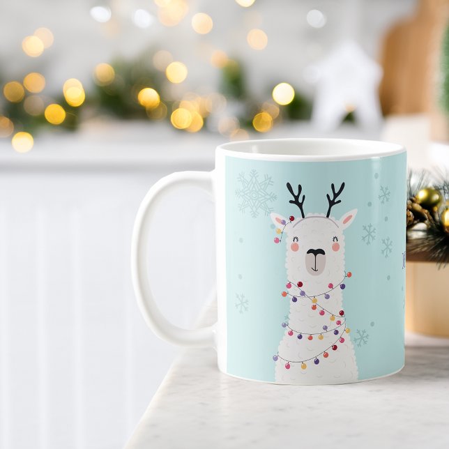 Taza De Café Navidades festivos modernos alumbran nombre de lla (Modern Festive Christmas Lights Llama Name Coffee Mug)