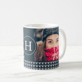 Taza De Café Navidades festivos Monograma y foto de suéter de p