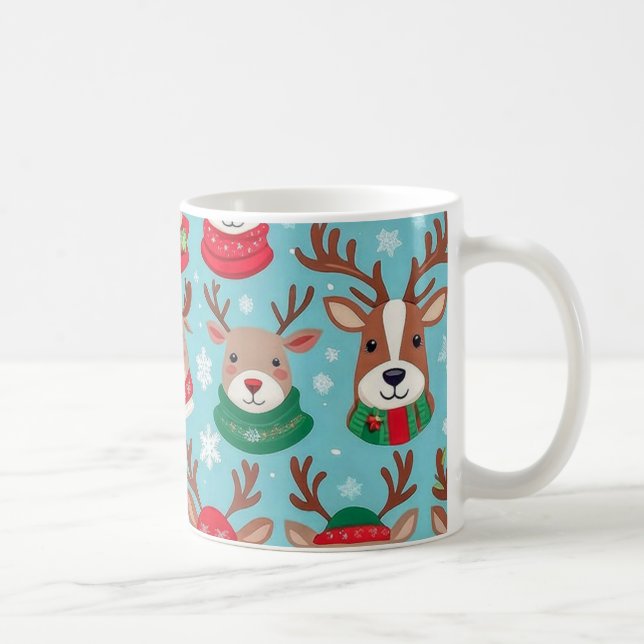 Taza De Café Navidades festivos reno con patrón de copos de nie (Derecha)