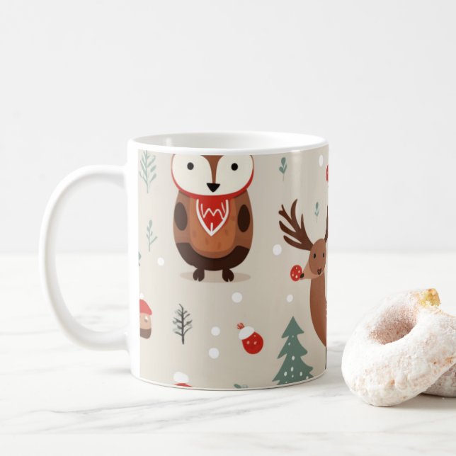 Taza De Café Navidades festivos Tema Patrón de bosques (Con donut)