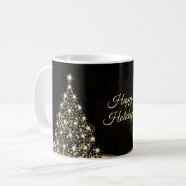 Taza De Café Navidades Fiesta Golden Shiny Tree Black
