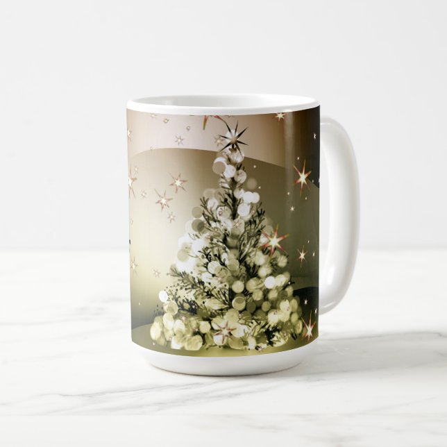 Taza De Café Navidades Fiesta Golden Tree Shiny Sparkle Stars (Anverso derecho)