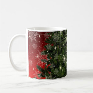 Taza De Café Navidades Fiesta Green Tree Red Silver Snowflakes