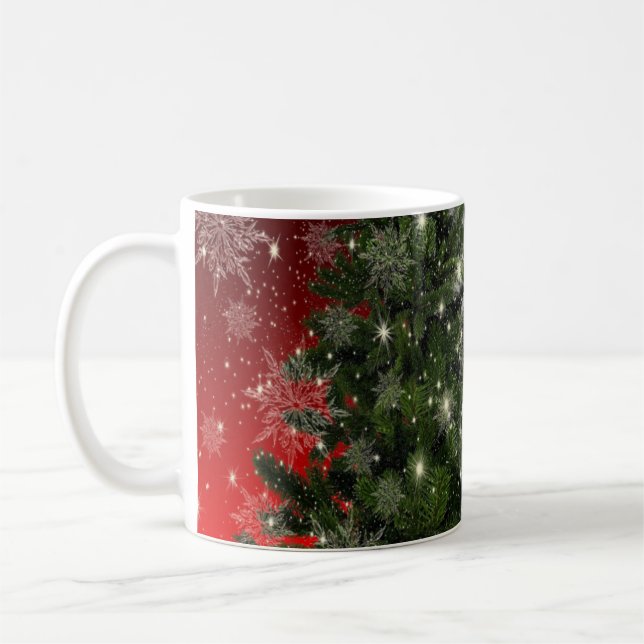 Taza De Café Navidades Fiesta Green Tree Red Silver Snowflakes (Izquierda)