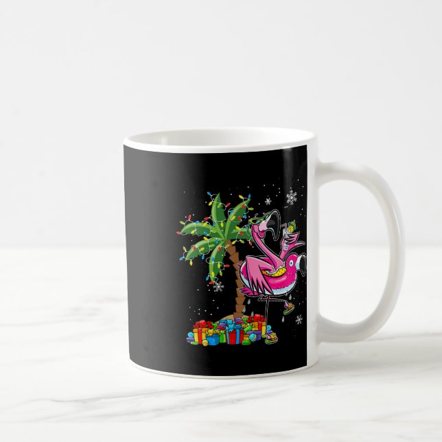 Taza De Café Navidades Flamingo Rosado Palm Tree Tropical Xmas  (Derecha)