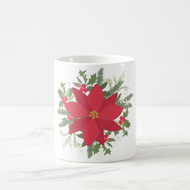 Taza De Café Navidades florales de Poinsettia Roja (Centro)