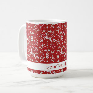 Taza De Café Navidades florales de renos rojos escandinavos